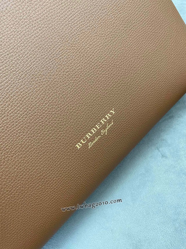 Burberry專門店新款中號棕色托特包 巴寶莉粒面小牛皮手提肩背女包 yxb1423